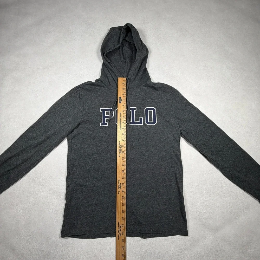 Polo Ralph Lauren Mens Small Gray Graphic Logo Long Sleeve T-Shirt Hoodie‎